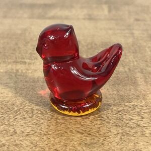 Vintage 1996 Cardinal Red Bird Art Glass Amberina Base Signed W WARD